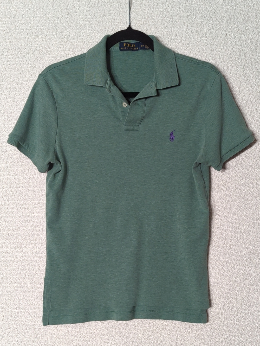 Polo by Ralph Lauren Heathered Green Short Sleeve Polo with Purple Logo